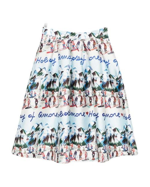 ALESSANDRO ENRIQUEZ White Printed Midi Skirt