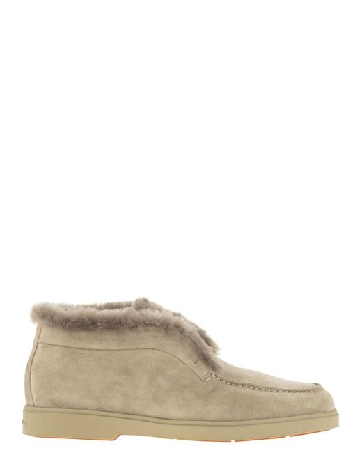 Santoni Natural Desert Boot With Suede Fur