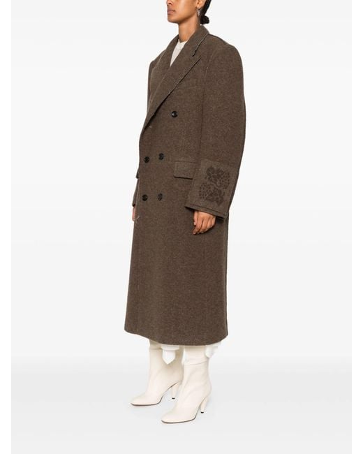 FEDERICO CINA Brown Double Breasted Raw Cut Long Coat