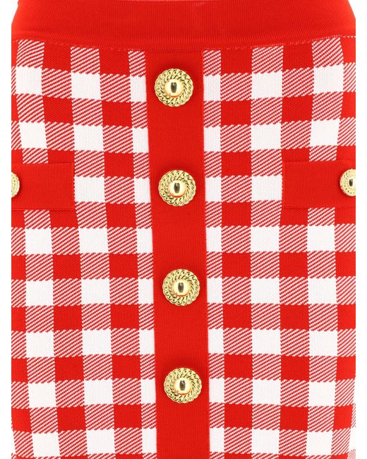 Falda de cuadros de punto fino Balmain de color Red