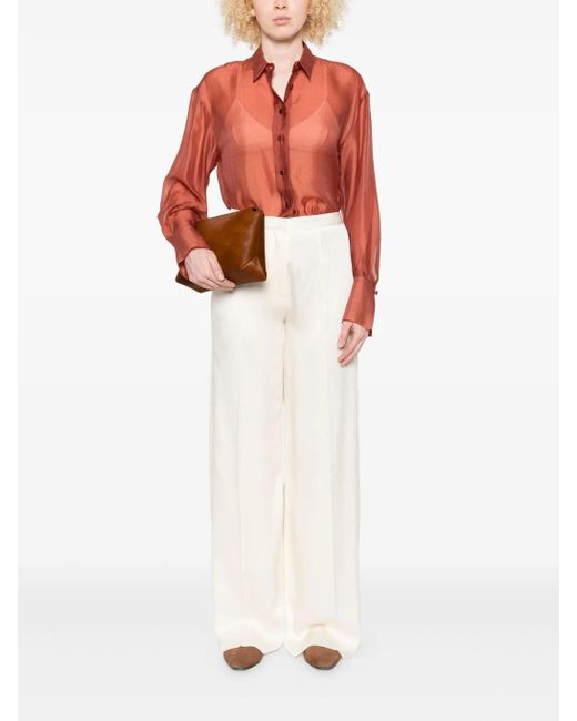 Forte_forte White Shiny Anvers Satin High Waist Embroidered Pants