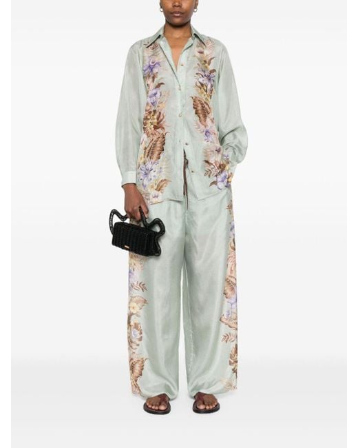 Zimmermann White Coco Printed Silk Shirt