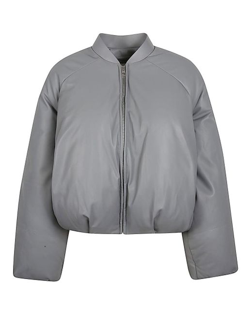 Loewe Gray Leather Padded Bomber Jacket