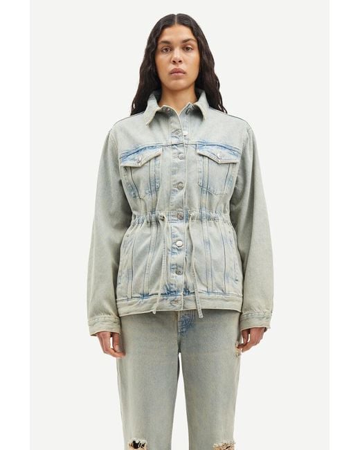 Samsøe & Samsøe Blue Loose-Fit Denim Jacket With Waist Drawstring
