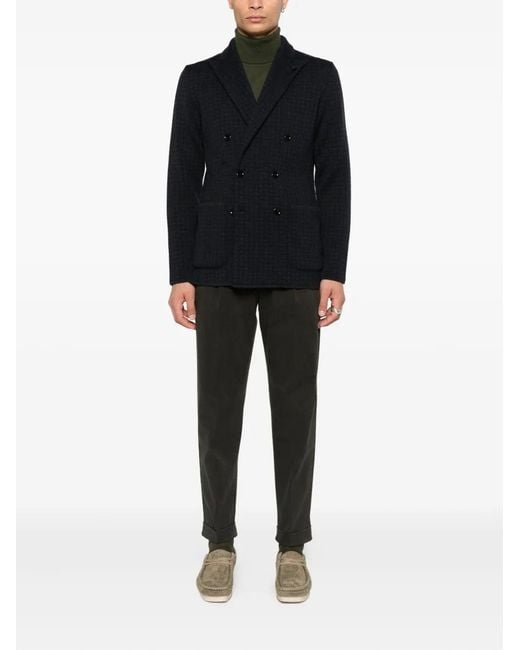 Lardini Black Double-Breasted Jacket With Houndstooth Pattern