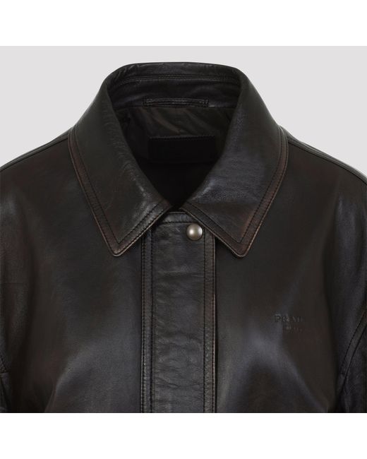 Prada Leren -jack in het Black