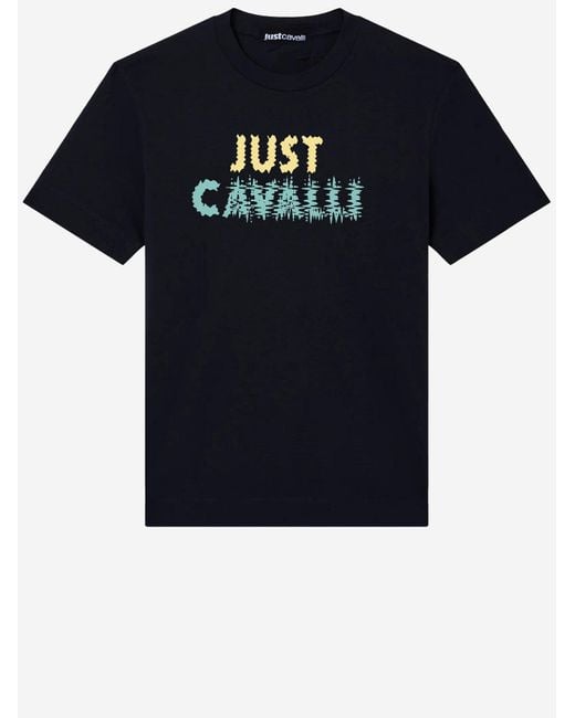 Just Cavalli Black Cotton T-Shirt With Logo for men
