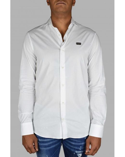 Philipp Plein White Diamond Cut Ls Iconic Shirt for men