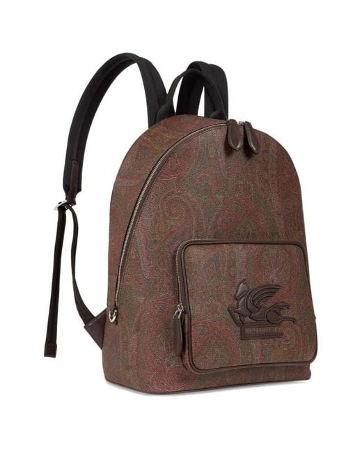 Etro Brown Paisley Jacquard Backpack for men
