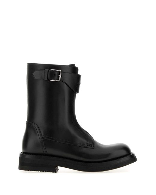 McQueen Black Leather Biker Boots