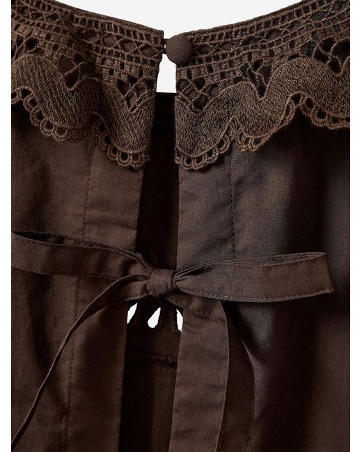 THE GARMENT Brown Cotton Top With Lace Inserts