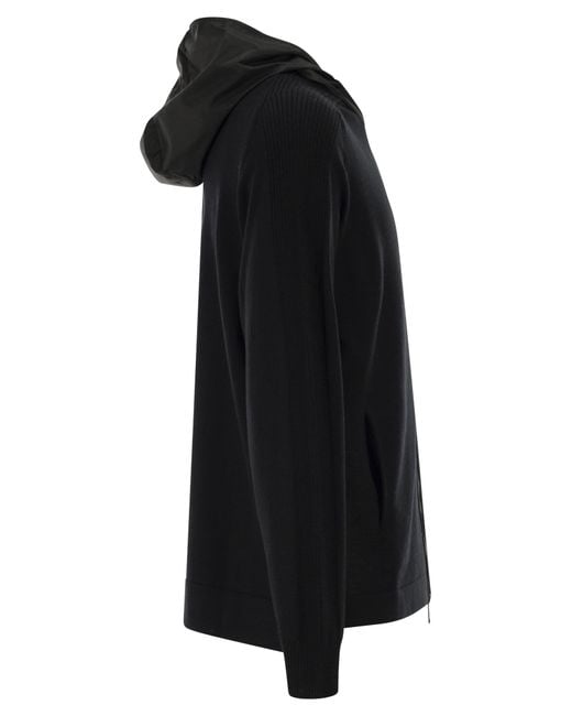 Premiata Black Wool Cardigan With Nylon Hood for men