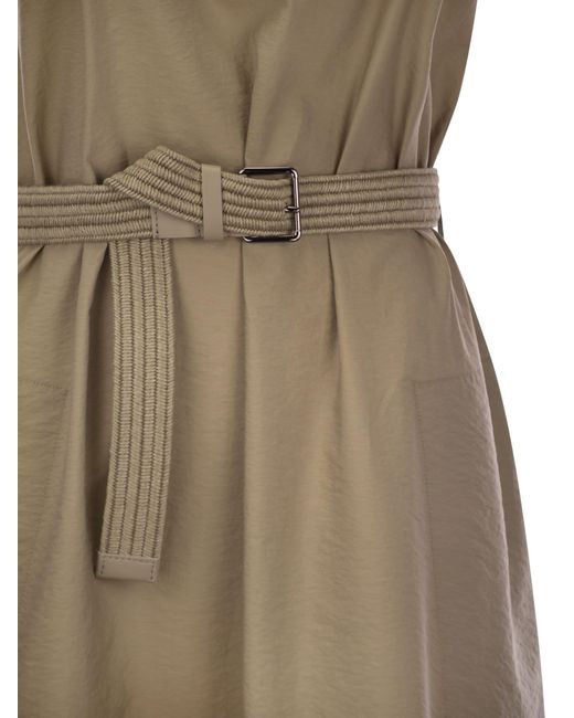 Vestido de poplina de algodón techno de con cinturón y precioso detalle del hombro Brunello Cucinelli de color Natural