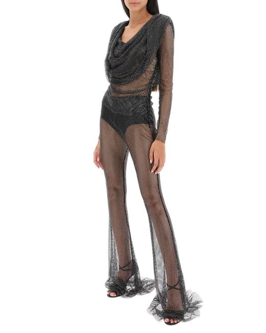 GIUSEPPE DI MORABITO Black Rhinestone-studded Fishnet Knit Pants