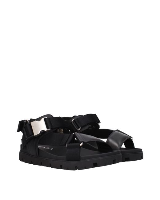 Prada Black Sandali Uomo Pelle Nero for men