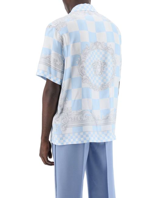 Versace Gedrucktes Seiden -Bowling -Hemd in acht in Blue für Herren