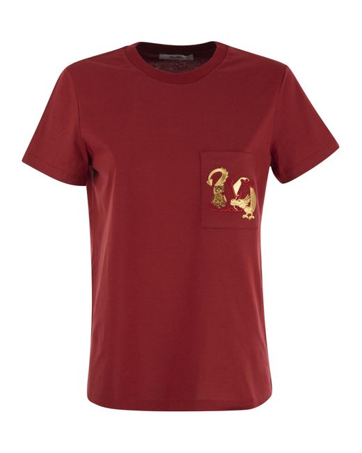 Max Mara Red Elmo kurzärmeliges T -Shirt mit Tasche