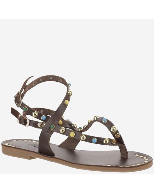 Kima Brown Naxos Leather Sandal With Embellishments