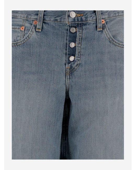 Re/done Blue Wide-Leg Cotton Denim Jeans With Washed Finish