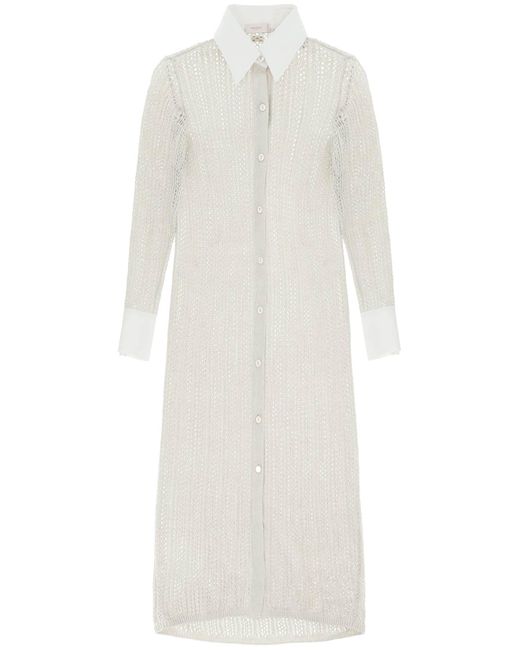 Agnona White Linen, Cashmere And Silk Knit Shirt Dress