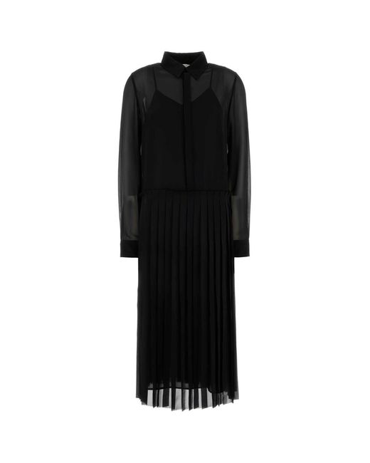 AMI Black Pleated Midi Dress