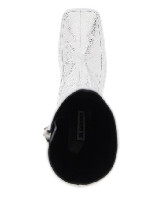 Efecto agrietado botas de cuero laminado Jil Sander de color White