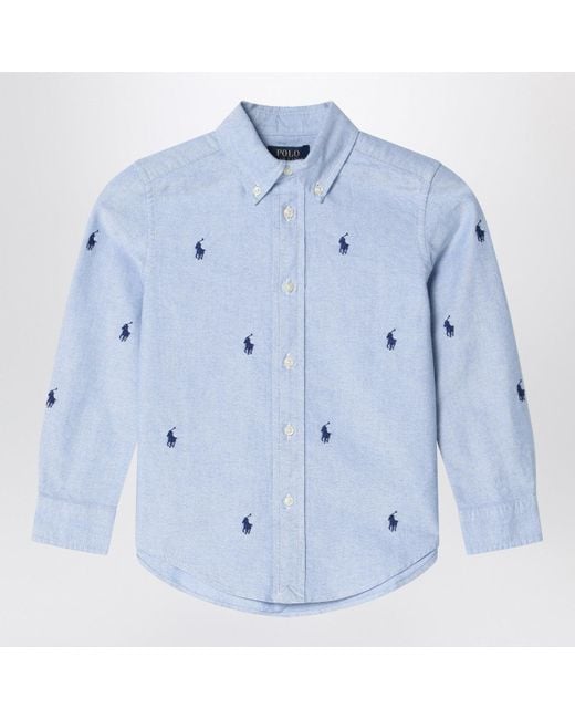 Polo Ralph Lauren Blue Light Button-Down Shirt With Logos for men