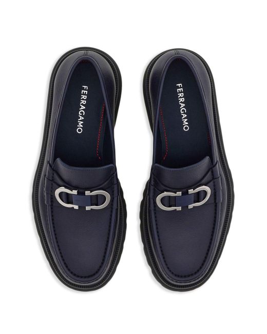 Ferragamo Blue Gancini Leder -Slipper