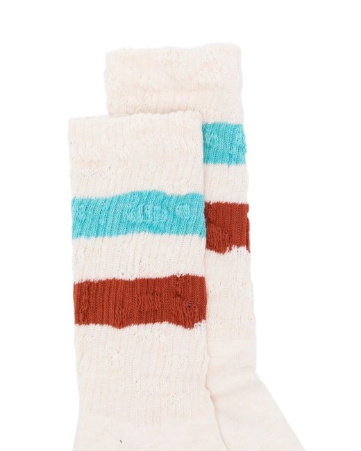Golden Goose Deluxe Brand White Socks High Rib/Stripes/Ripped