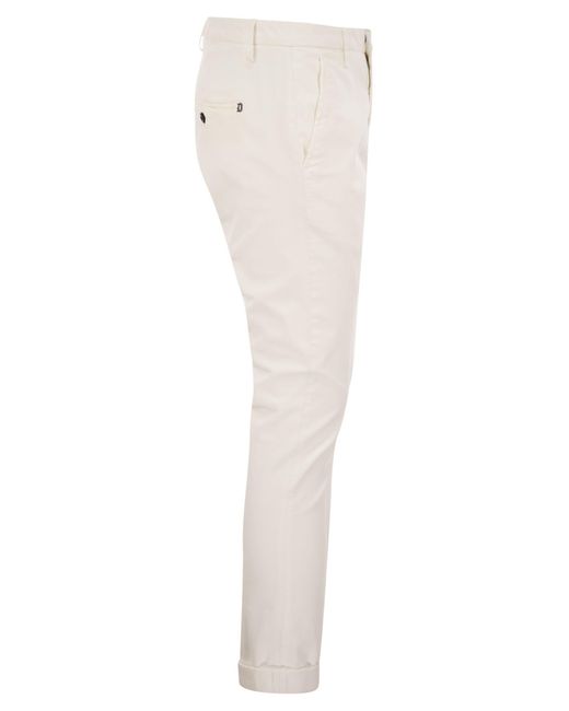Dondup White Gaubert Slim Fit Gabardine Trousers for men