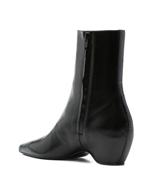 Khaite Black Arizona Pointed-Toe Calf Leather Ankle Boots