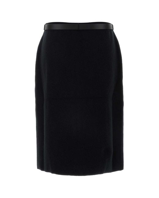 Ferragamo Black Salvatore Stretch Wool Blend Skirt