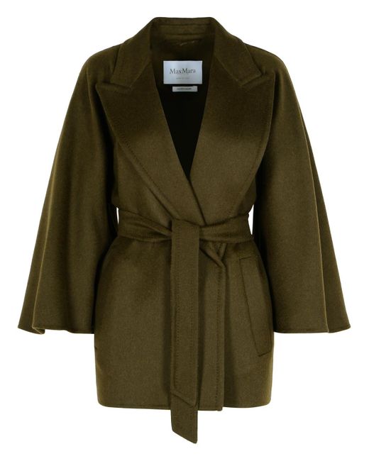 Max Mara Green 'Verna' Camel Coat With Moss Belt