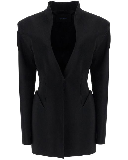 Mugler Short Black V Neck Jacket Met Eigentijds Ontwerp
