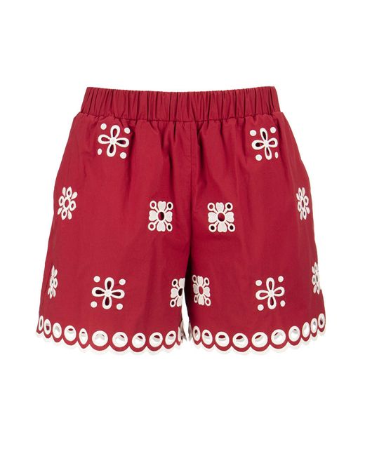 Shorts en coton de rouge avec broderie Sangallo RED Valentino en coloris Red
