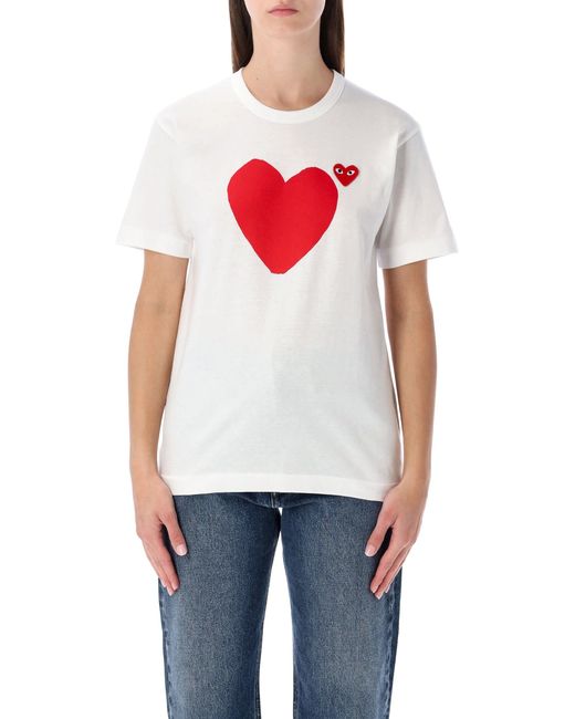 COMME DES GARÇONS PLAY White Cotton T-shirt With Double Heart