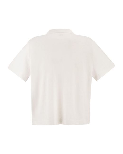 Majestic White Cropped Linen Stretch Polo With V-Neck