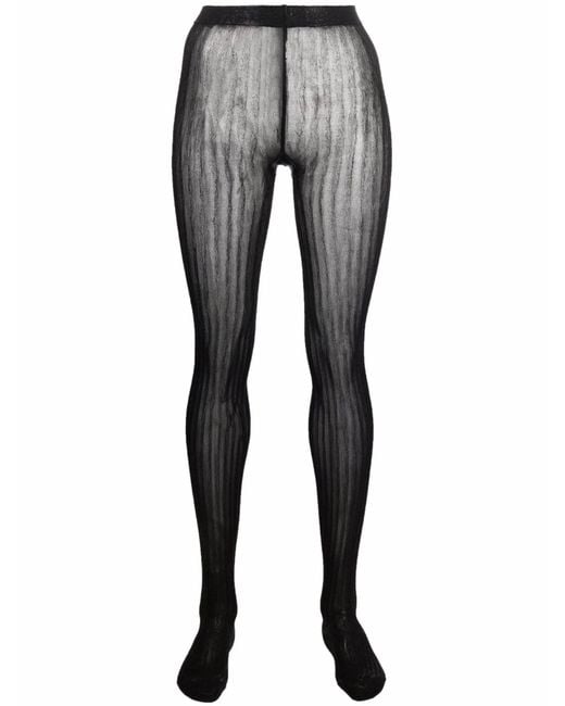 Prada Gray Metallic-effect Striped Tights