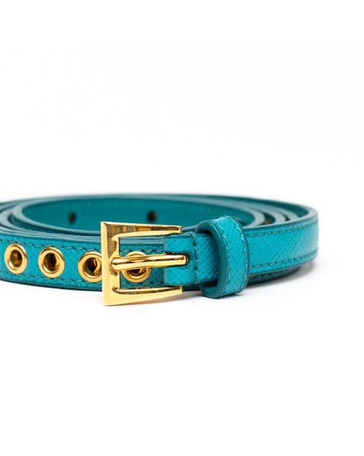 Prada Blue Skinny Eyelet Belt
