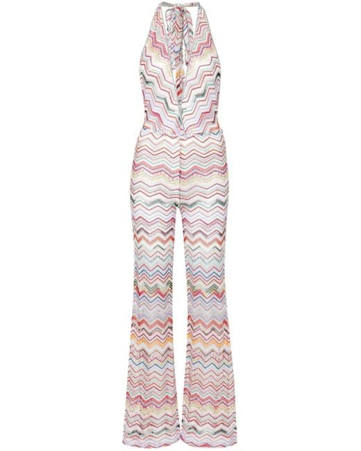 Missoni White Zigzag-Woven Flared Jumpsuit