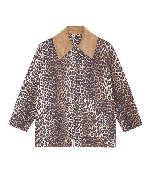 Ganni Black Leopard Print Midi Jacket