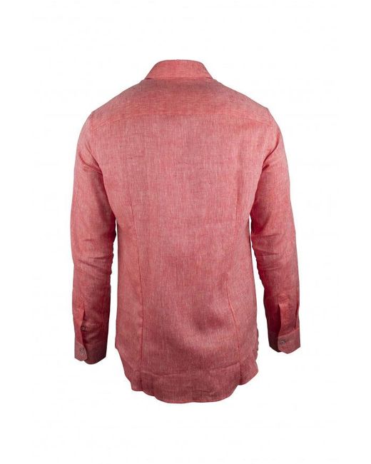 Moorer Red Linen Button-Down Slim Fit Shirt for men