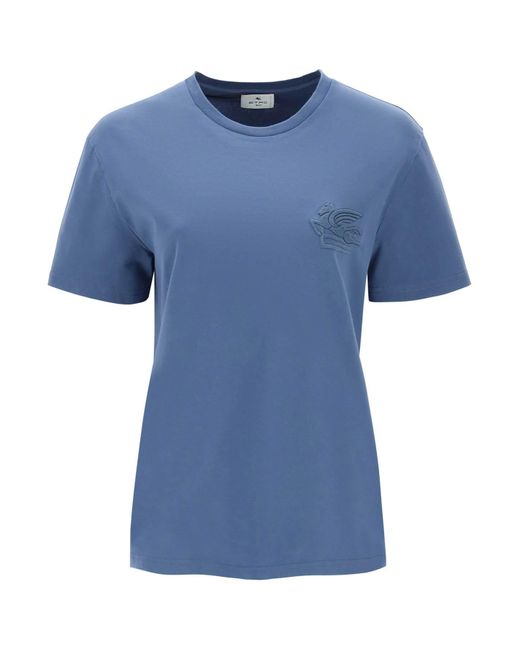 Etro Blue T-shirt With Pegasus Embroidery