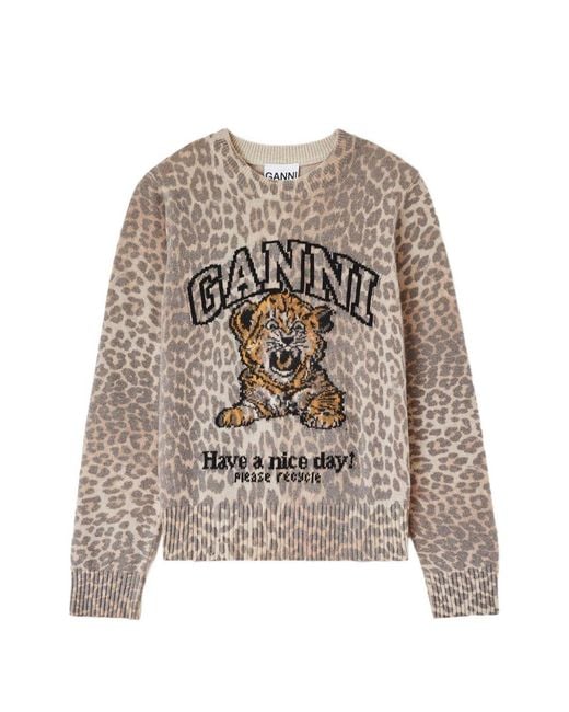 Ganni White Wool Crewneck Sweater