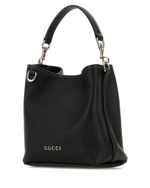 Gucci Black Leather Gg Emblem Bucket Bag