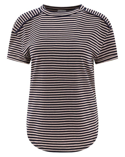 Striped Jersey T-shirt avec Monili Brunello Cucinelli en coloris Black