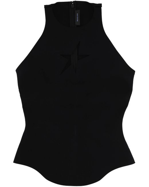 Mugler Black Schwarzes Halter-Top Mit Stern-Ausschnitten