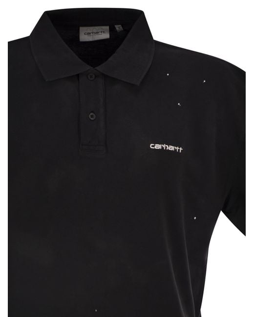 Carhartt Black Cotton Polo Shirt With Paint Splatter Details