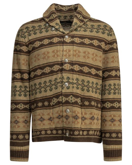 RRL Green Woven Knit Linen Silk Cardigan