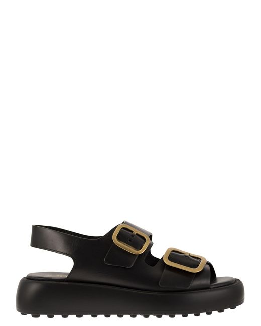 Tod's Black Leather Sandal With Buckles